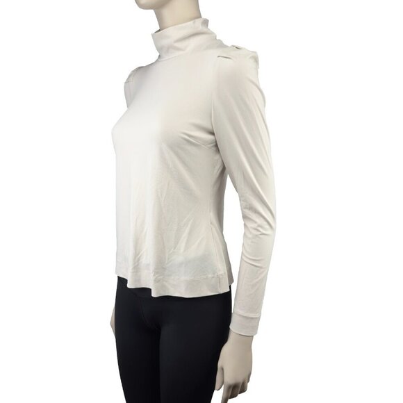 IRIS SETLAKWE Designer Cream Turtleneck Fronced Shoulders Minimalist Top sz S - Picture 3 of 6
